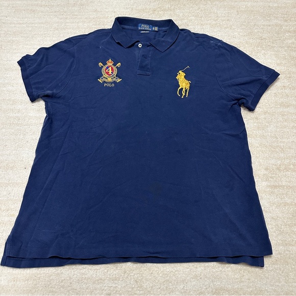 Polo Ralph Lauren Big Pony Crest Crest Emblem Navy Blue Custom Slim Fit XL - Picture 1 of 8
